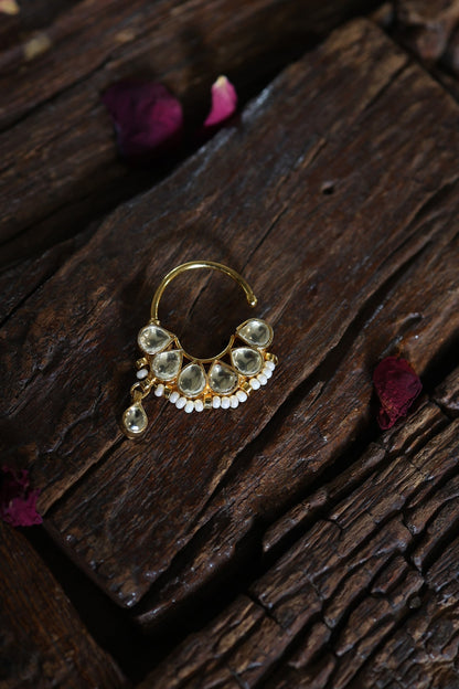 Gold Finish Kundan & Shell Pearl Nosepin