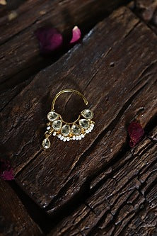 Gold Finish Kundan & Shell Pearl Nosepin