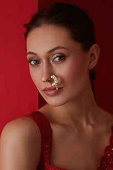 Gold Finish Kundan & Shell Pearl Nosepin