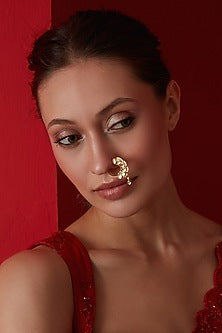 Gold Finish Kundan & Shell Pearl Nosepin