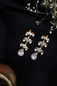 Gold Finish Kundan & Baroque Pearl Dangler Earrings