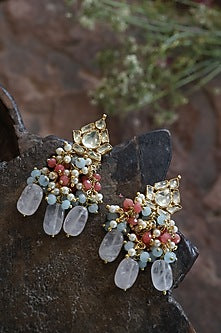 Gold Finish Kundan & Shell Pearl Dangler Earrings