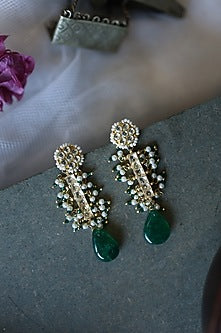 Gold Finish Kundan & Shell Pearl Dangler Earrings