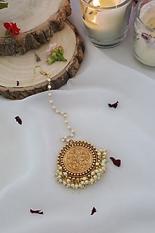 Gold Plated Shell Pearl Maang Tikka