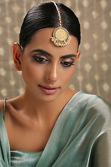 Gold Plated Shell Pearl Maang Tikka