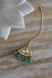 Gold Plated Maang Tikka With Jade Green Stones