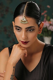 Gold Plated Maang Tikka With Jade Green Stones