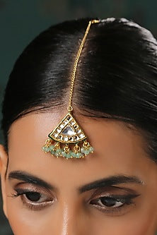 Gold Plated Maang Tikka With Jade Green Stones