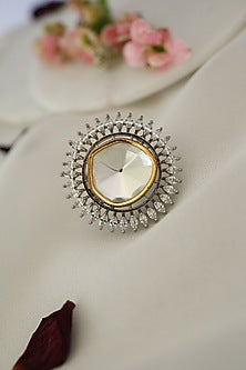 Gold Rhodium Plated Uncut Polki Victorian Ring