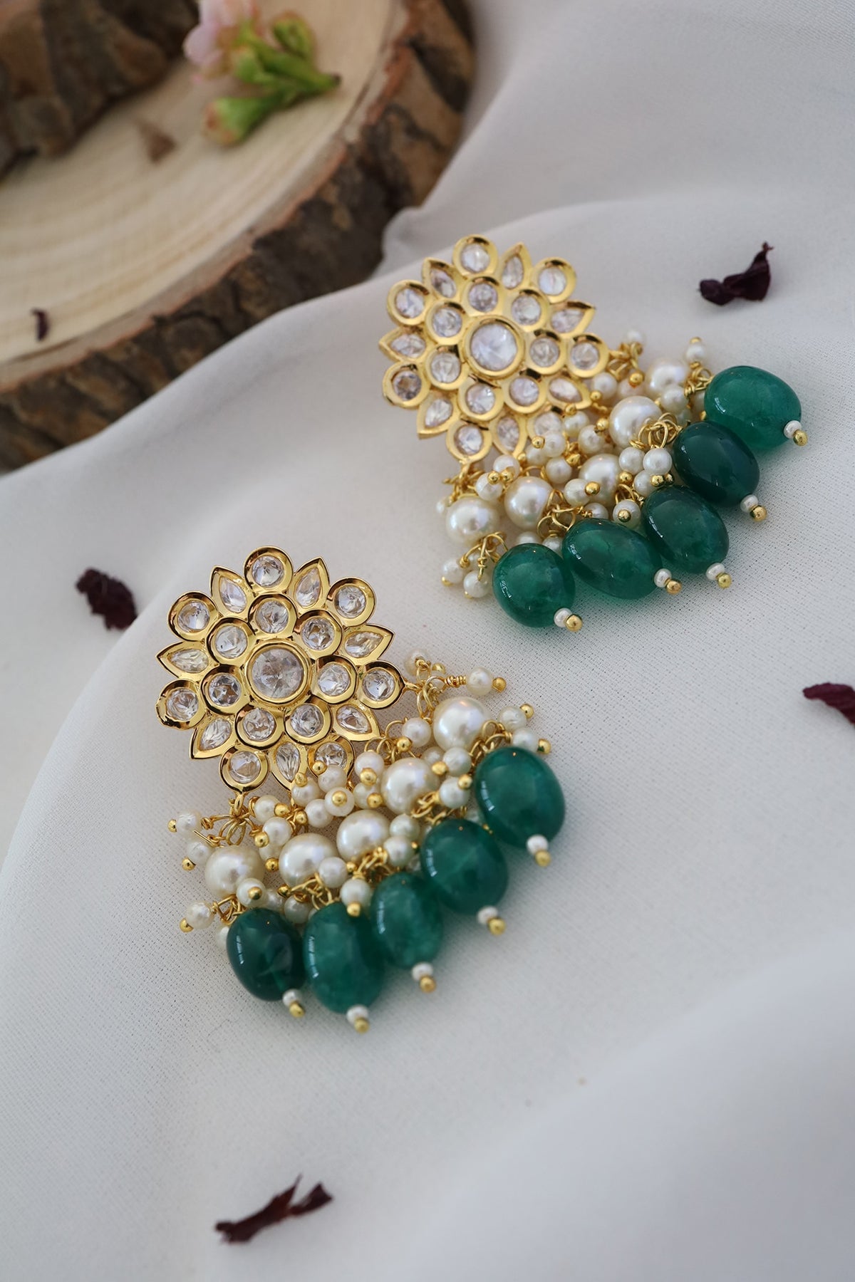 Gold Finish Emerald Earrings