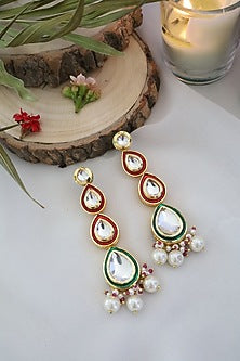Gold Finish Kundan Polki Meenakari Earrings