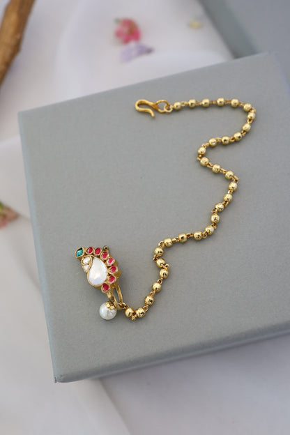 Gold Finish Pearl Nose Pin