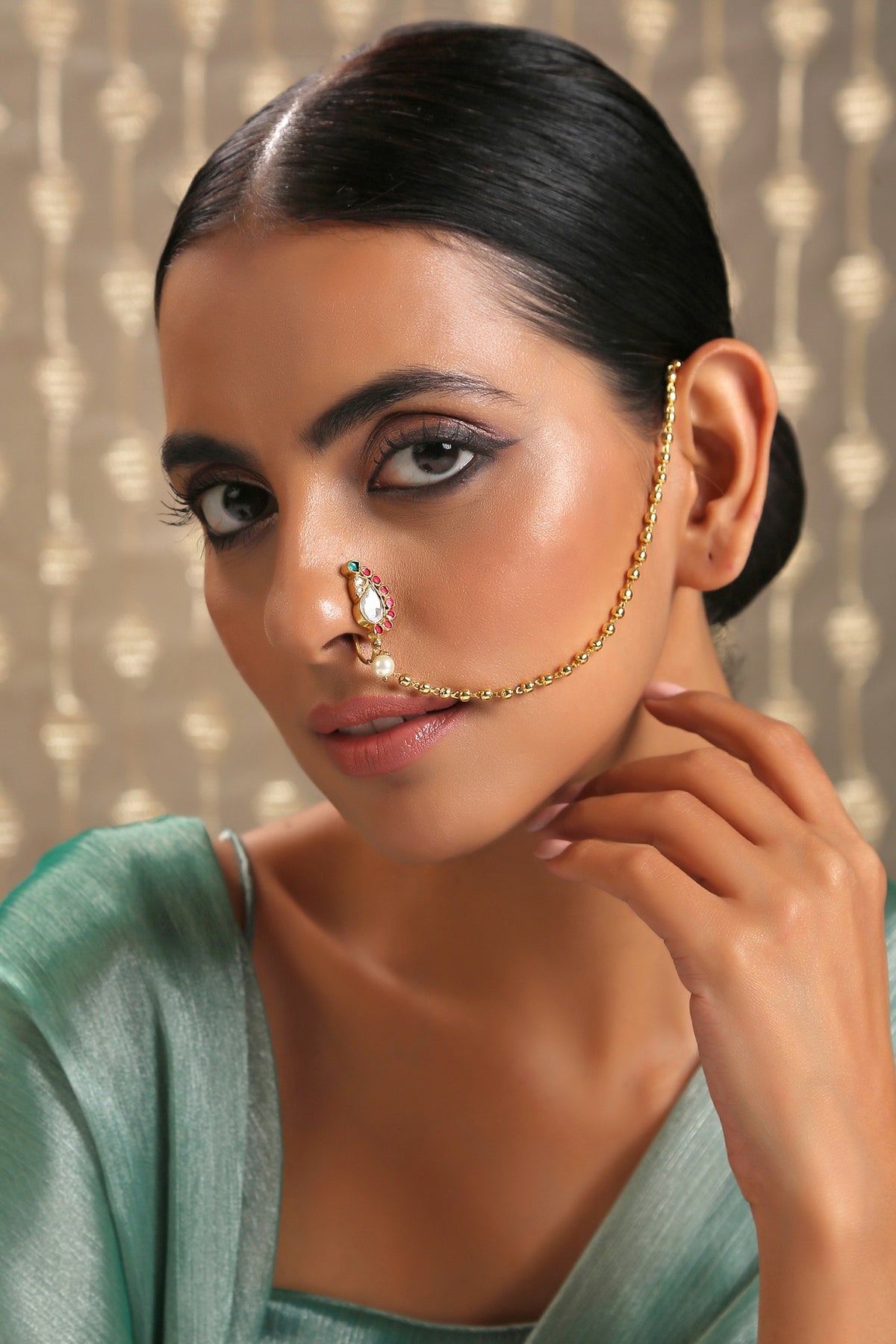 Gold Finish Pearl Nose Pin
