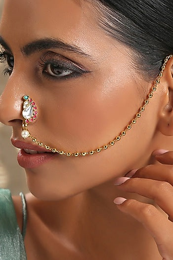 Gold Finish Pearl Nose Pin