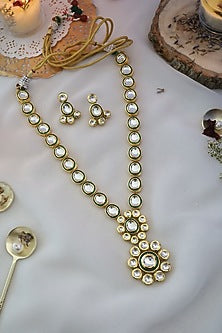 Gold Finish Kundan Polki Floral Necklace Set