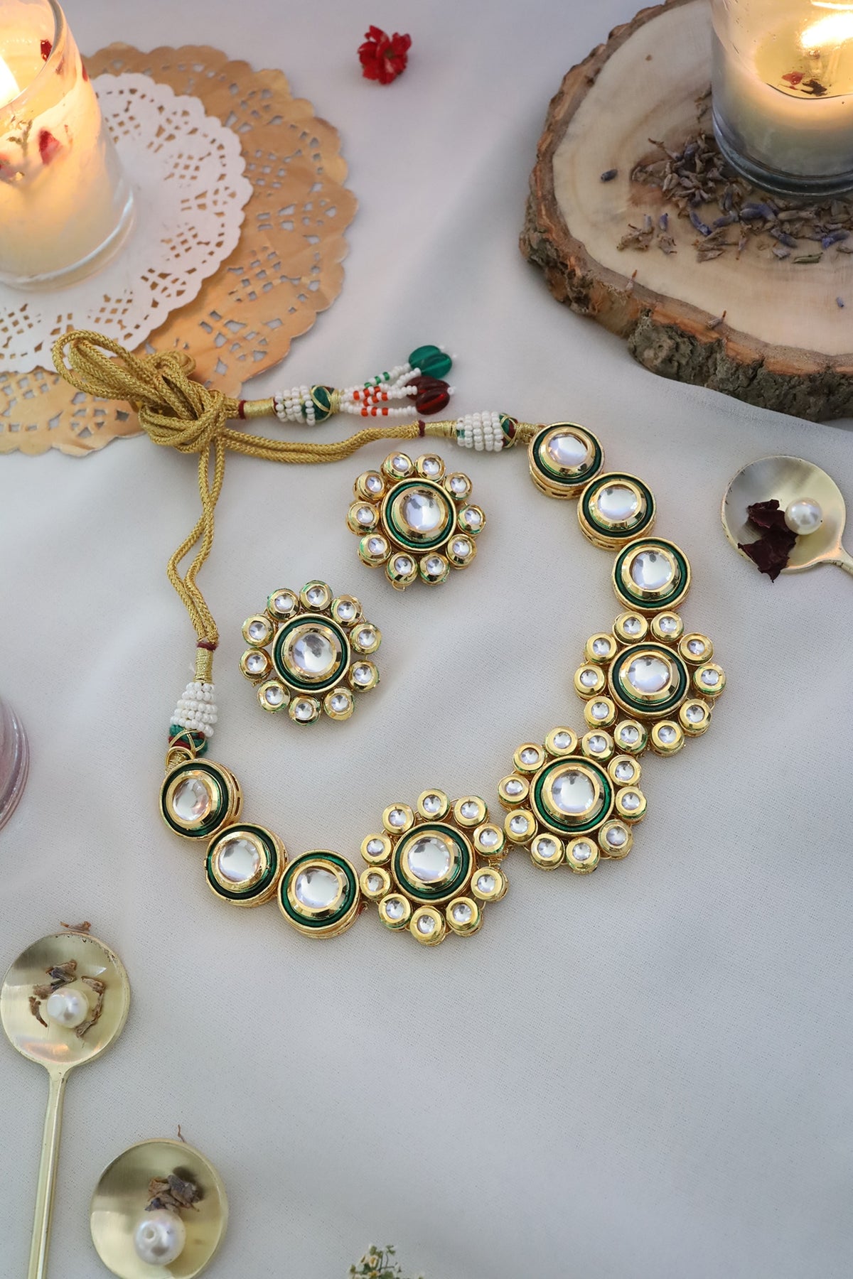 Gold Finish Kundan Polki Necklace Set