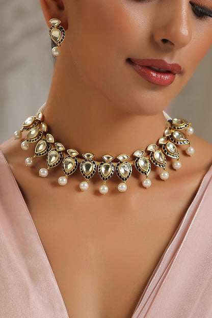 Gold Finish Meenakari Choker Necklace Set