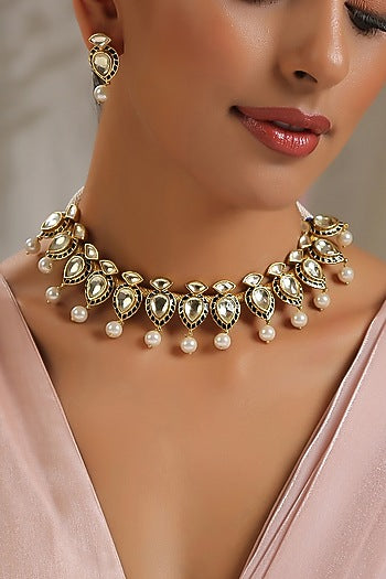 Gold Finish Meenakari Choker Necklace Set
