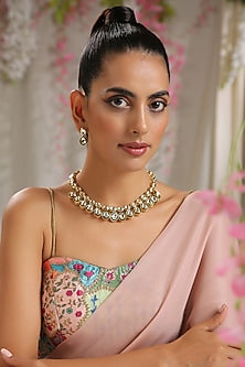 Gold Finish Kundan Polki Floral Necklace Set