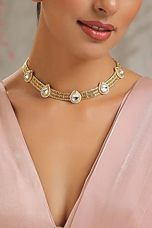 Gold Finish Kundan Polki Choker Necklace