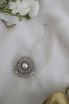 Rhodium Finish Faux Diamond & Cubic Zirconia Handcrafted Maang Tikka
