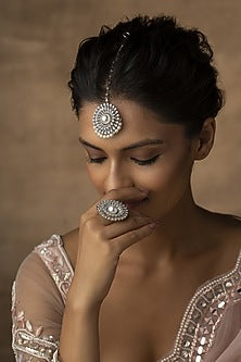 Rhodium Finish Faux Diamond & Cubic Zirconia Handcrafted Maang Tikka