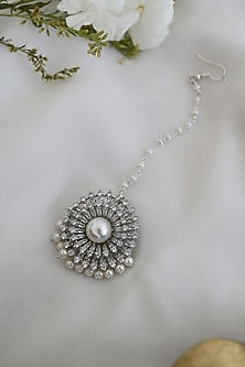 Rhodium Finish Faux Diamond & Cubic Zirconia Handcrafted Maang Tikka