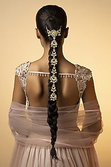 Gold Plated Kundan Polki & Shell Pearls Handcrafted Braid Pin