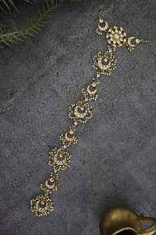 Gold Plated Kundan Polki & Shell Pearls Handcrafted Braid Pin