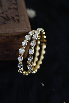 Gold Plated Kundan Polki Handcrafted Green Meenakari Bangles (Set of 2)