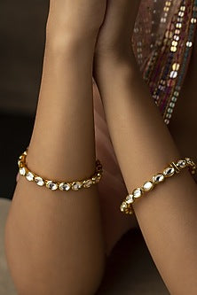 Gold Plated Kundan Polki Handcrafted Green Meenakari Bangles (Set of 2)