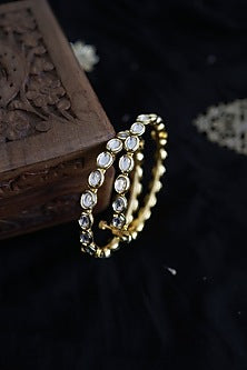 Gold Plated Kundan Polki Handcrafted Green Meenakari Bangles (Set of 2)