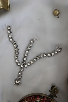 Rhodium Finish Kundan Polki & Cubic Zirconia Handcrafted Mathapatti
