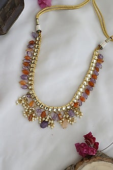 Gold Plated Kundan Polki & Multi-Colored Stone Handcrafted Choker Necklace