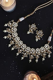 Gold Plated Kundan & Pearl Choker Necklace Set