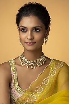 Gold Plated Kundan & Pearl Choker Necklace Set