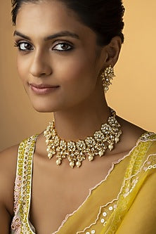 Gold Plated Kundan & Pearl Choker Necklace Set