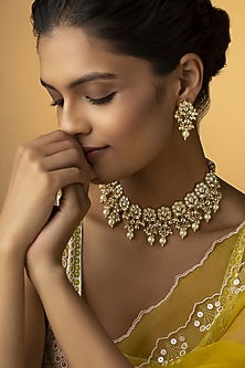 Gold Plated Kundan & Pearl Choker Necklace Set