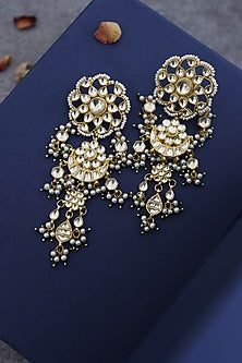 Gold Finish Kundan & Pearl Dangler Earrings