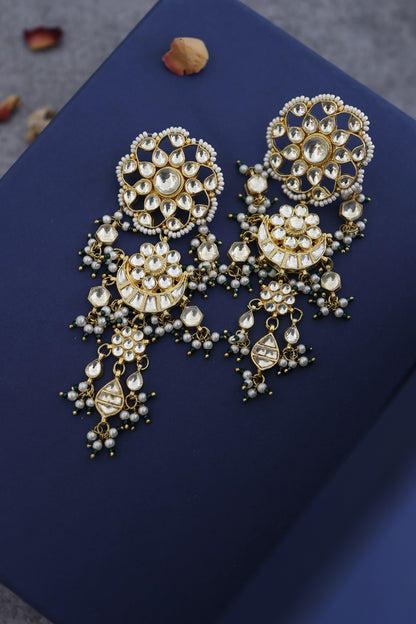 Gold Finish Kundan & Pearl Dangler Earrings