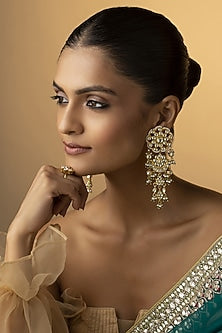 Gold Finish Kundan & Pearl Dangler Earrings