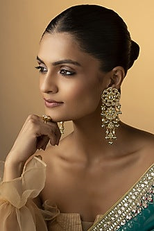 Gold Finish Kundan & Pearl Dangler Earrings
