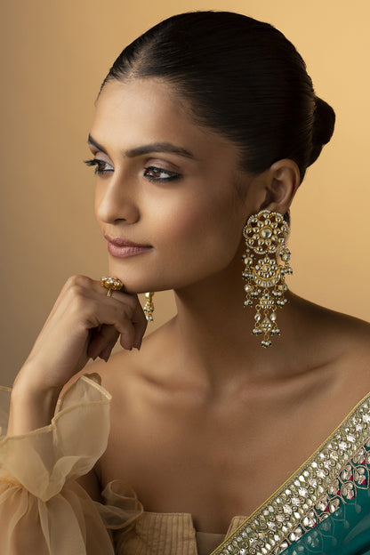 Gold Finish Kundan & Pearl Dangler Earrings