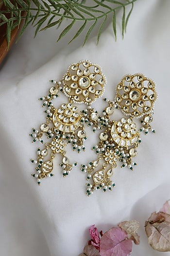 Gold Finish Kundan & Pearl Dangler Earrings
