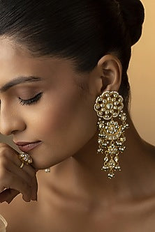 Gold Finish Kundan & Pearl Dangler Earrings