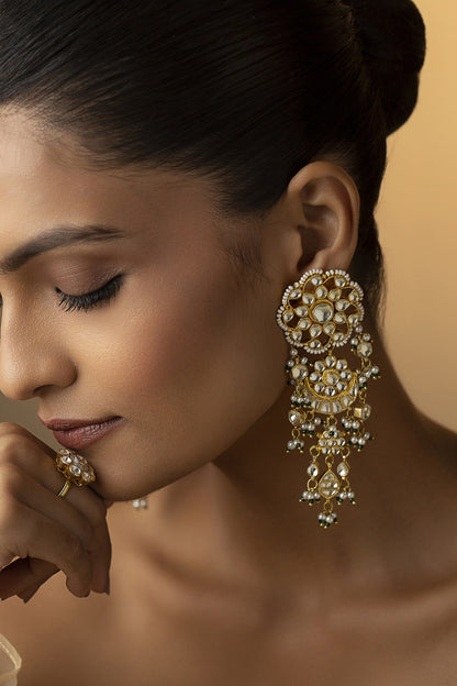Gold Finish Kundan & Pearl Dangler Earrings