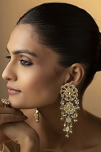 Gold Finish Kundan & Pearl Dangler Earrings