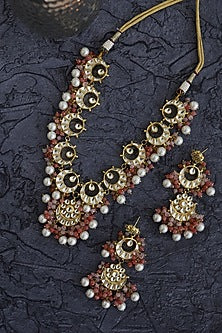 Gold Finish Shell Pearl & Kundan Choker Necklace Set