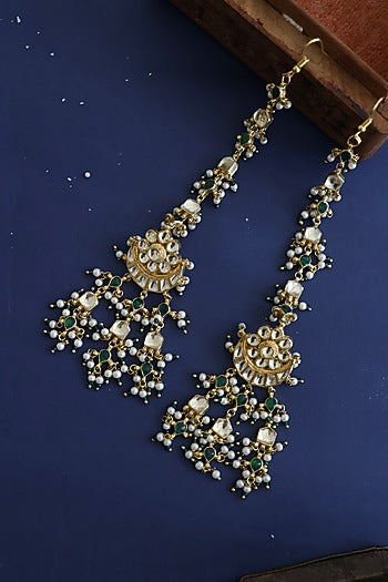 Gold Finish Kundan & Shell Pearl Dangler Earrings