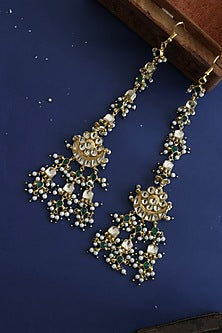 Gold Finish Kundan & Shell Pearl Dangler Earrings